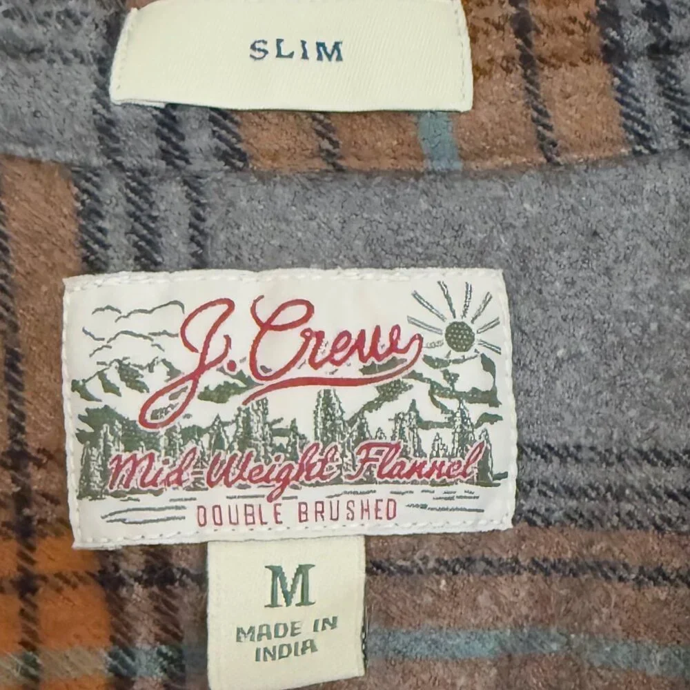 J Crew Mens‎ Long Sleeve Button Plaid Flannel Shirt Size M Slim Fit Outdoor Camp